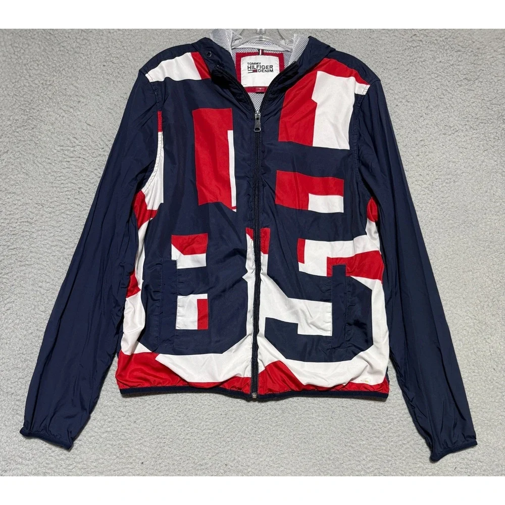 Vintage Tommy Hilfiger TH85 Nylon Hooded Full Zip Jacket Mens Medium